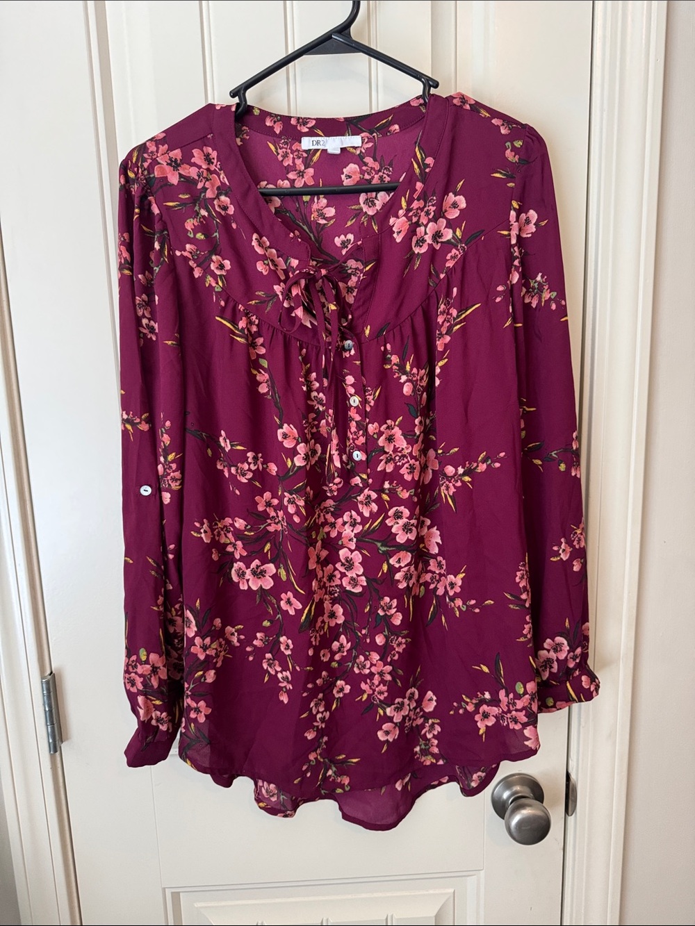 DR2 Wine Floral Lace-Up Tunic